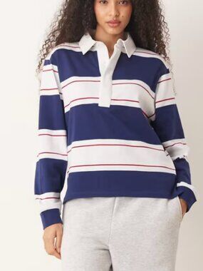 NWT: ASOS DESIGN oversized rugby shirt in navy & white stripes Size S